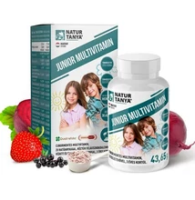 Natur Tanya® JUNIOR MULTIVITAMIN – Cukormentes, adalékanyagmentes, gyerek multivitamin. 20 féle szerves tápanyag, fekete bodza, céklalé por, természetes és finom eper ízben, 3 éves kortól
