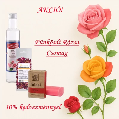 Pünkösdi Rózsa Csomag (Rózsaszappan - Tulasi + Rózsavíz - Natura Chotura Fields 250ml + Rózsaszirom)