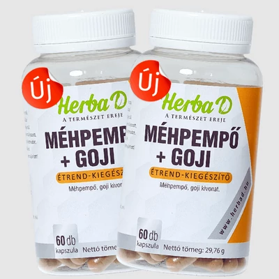 Méhpempő+Goji étrend-kiegészítő,  60 db növényi kapszula x 2 db