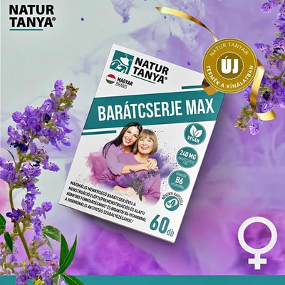 Natur Tanya® BARÁTCSERJE MAX - maximális mennyiségű barátcserje és bioaktív B6-vitamin. Ciklusbarát, menstruációbarát, hormonbarát.